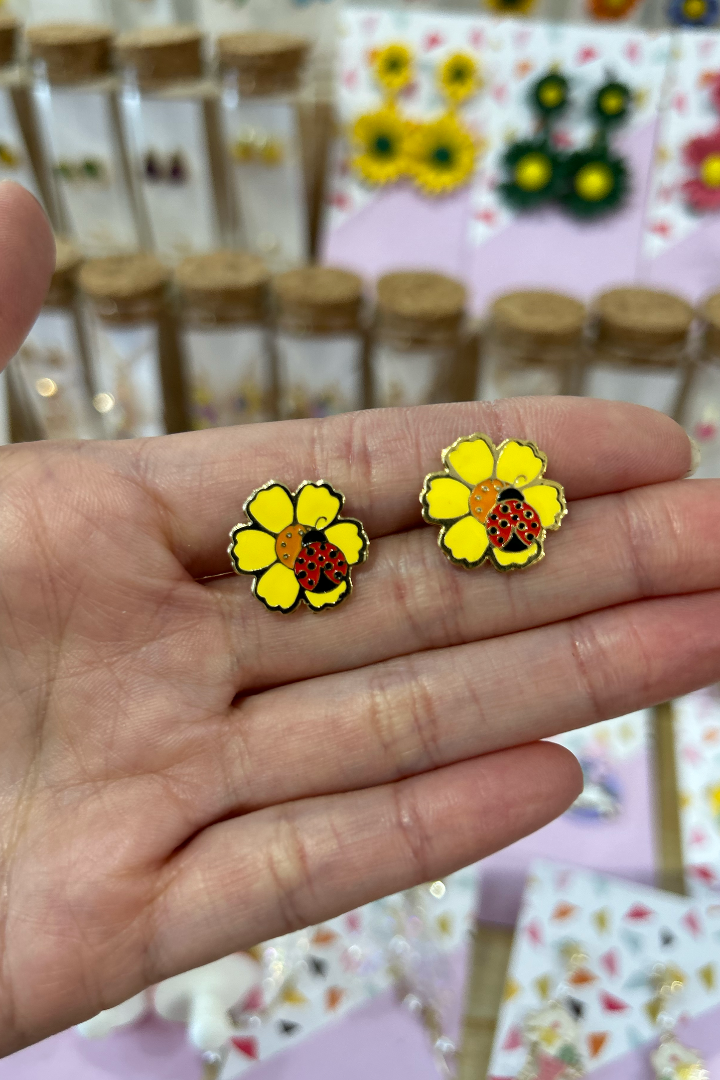 Ladybug and Flower Earring