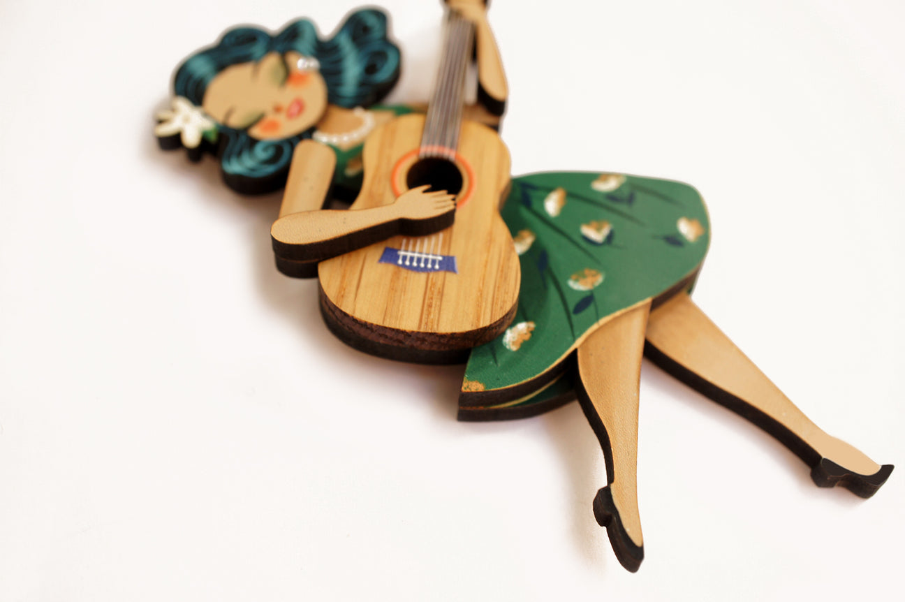 Laliblue Girl playing Guitar Brooch