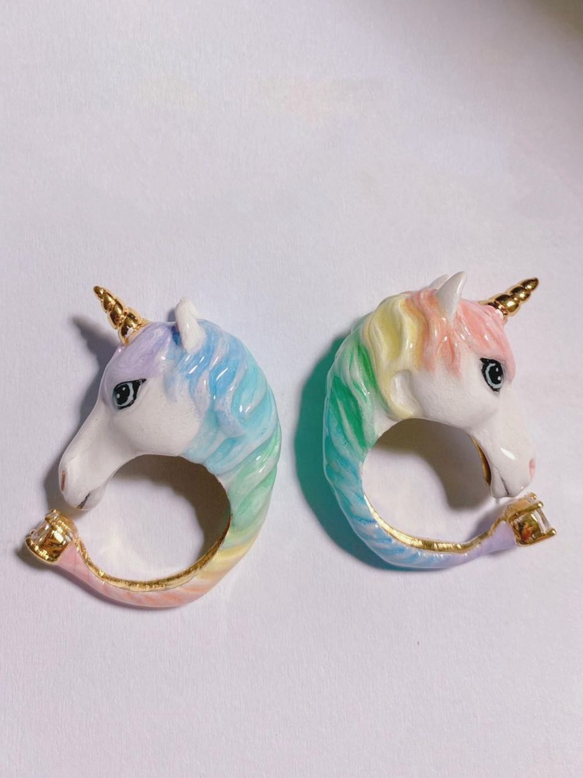 Handmade Rainbow hair Unicorn Bling Bling Ring