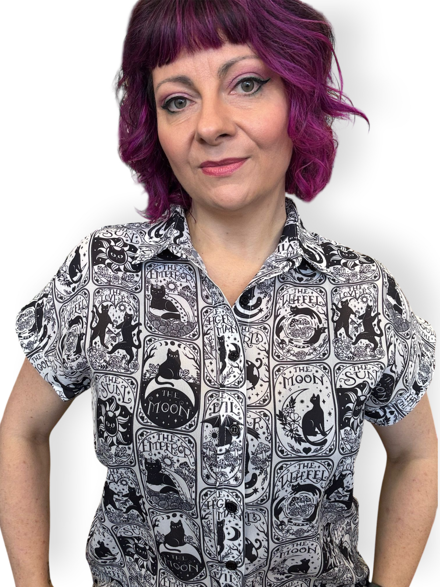 Essential collar shirt - tarot cats