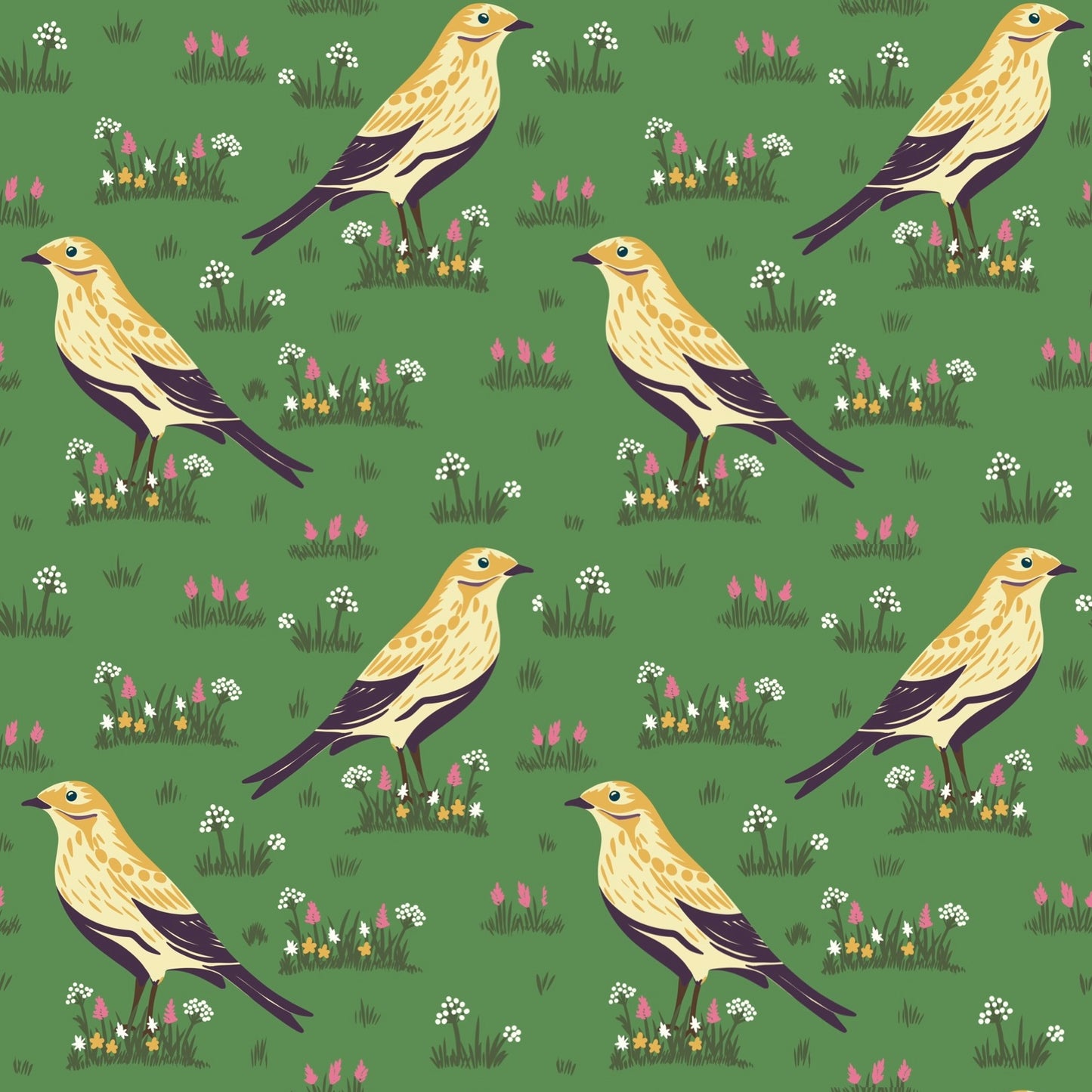 Fabric for Custom order - Birds and flowers
