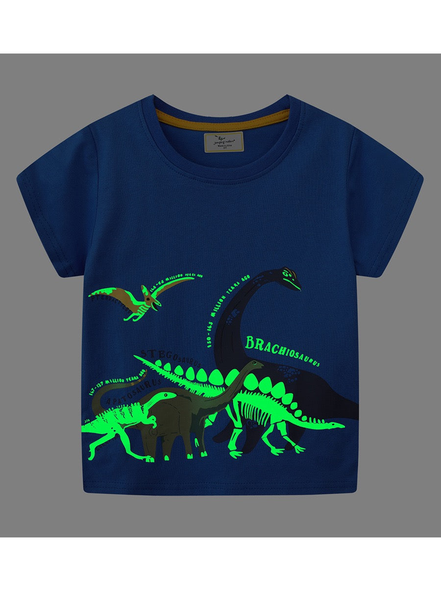 Dinosaur blue glow in the dark kids tee