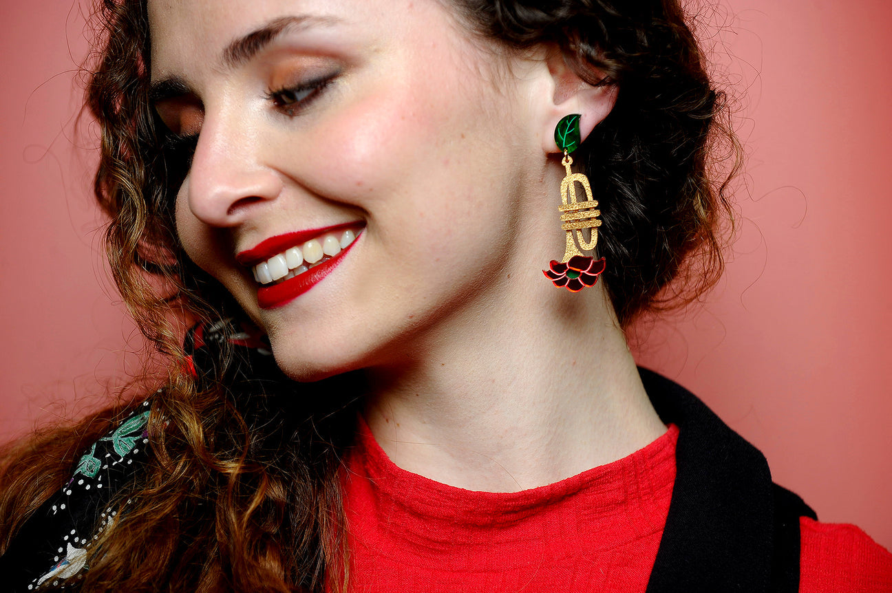 Laliblue Trumpet with Flowers Earrings