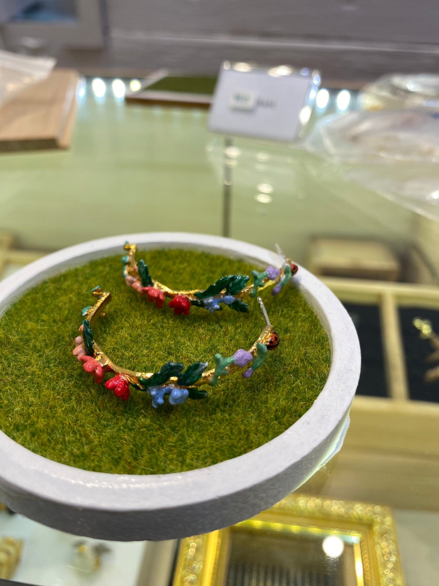 Handmade ladybug and flower ring and earrings