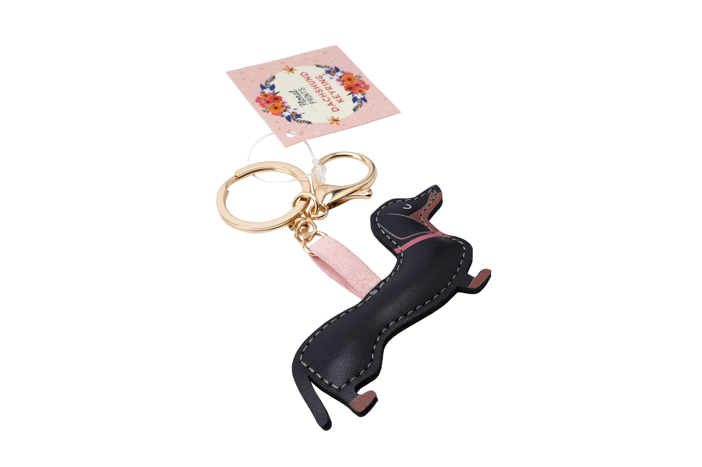 Floral Prints sausage dog Dachshund PU Keyring