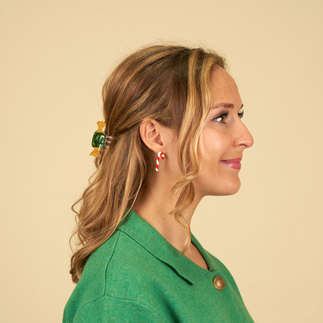 Coucou Suzette GREEN CHRISTMAS CANDY mini Hair Claw