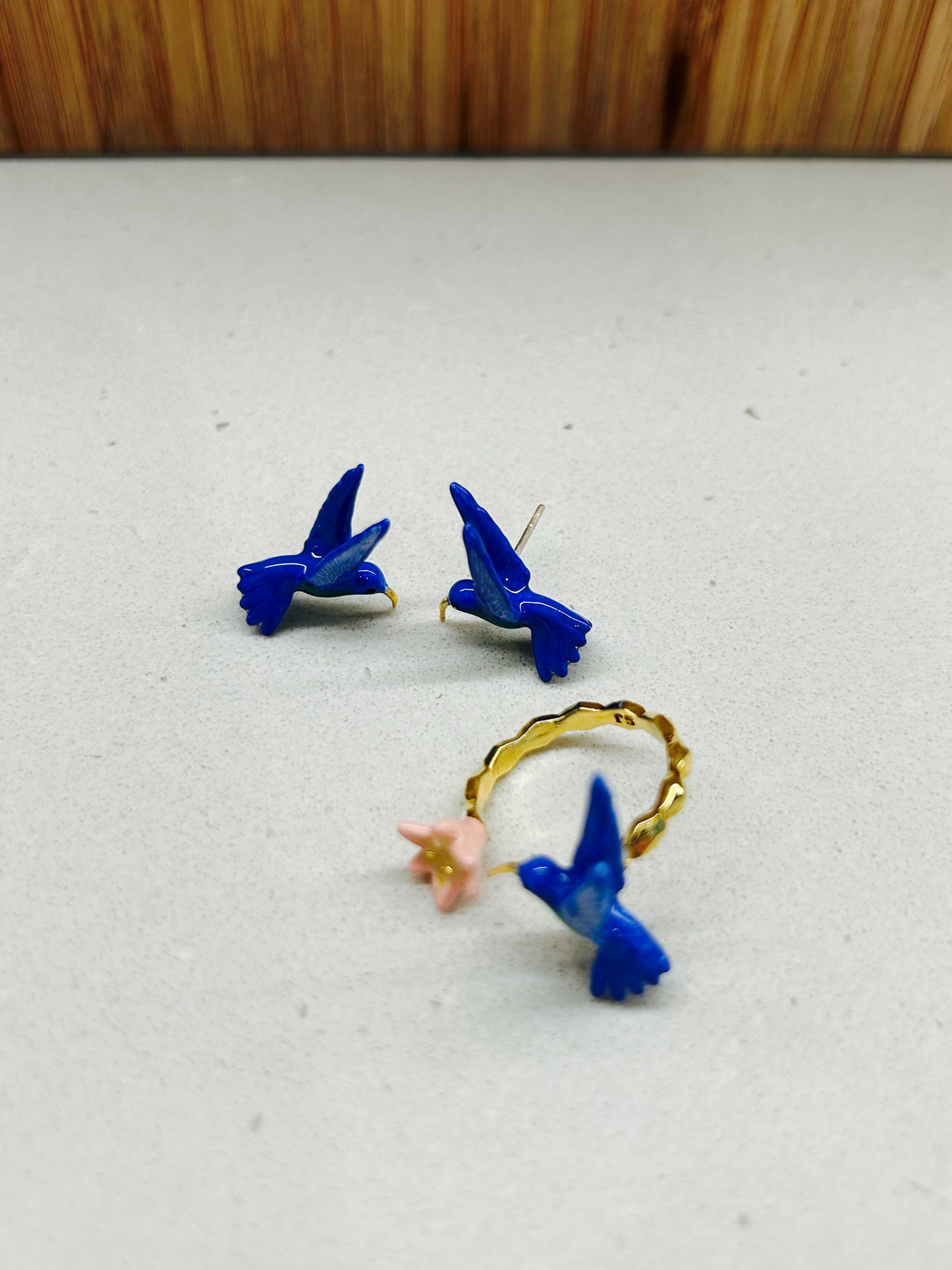 Handmade Gold plated humminbird Ring/Earring