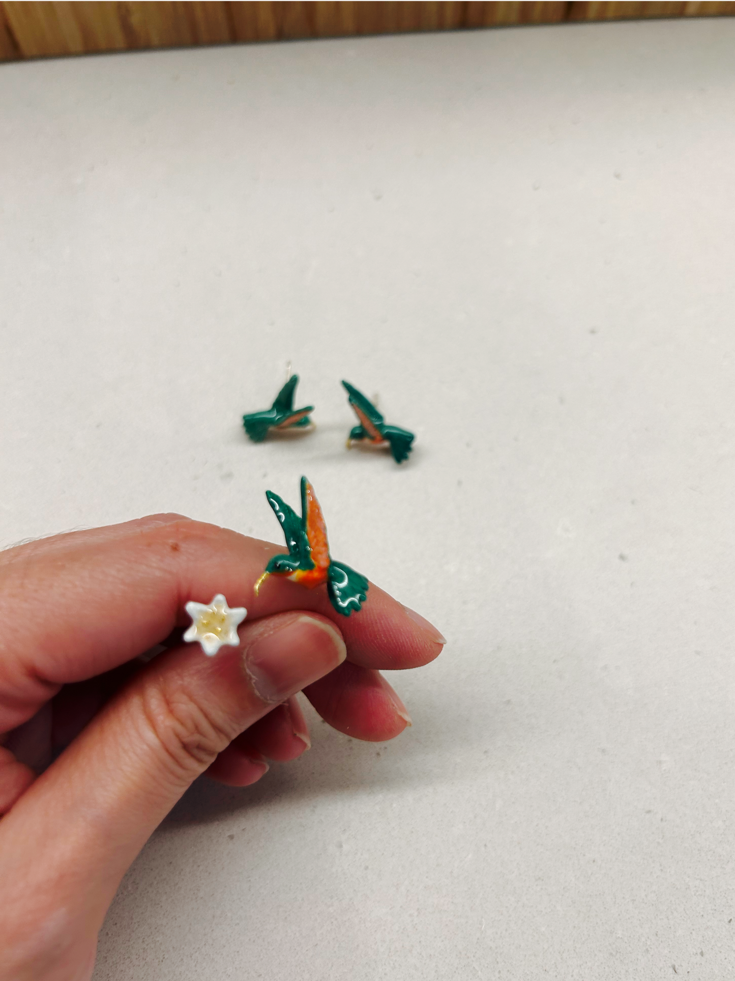 Handmade Gold plated humminbird Ring/Earring
