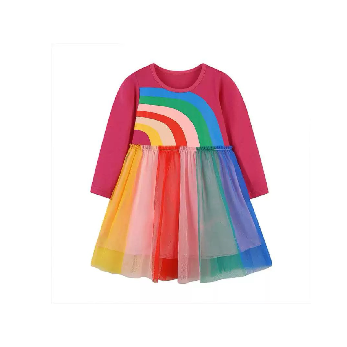 Rainbow tutu long sleeve dress