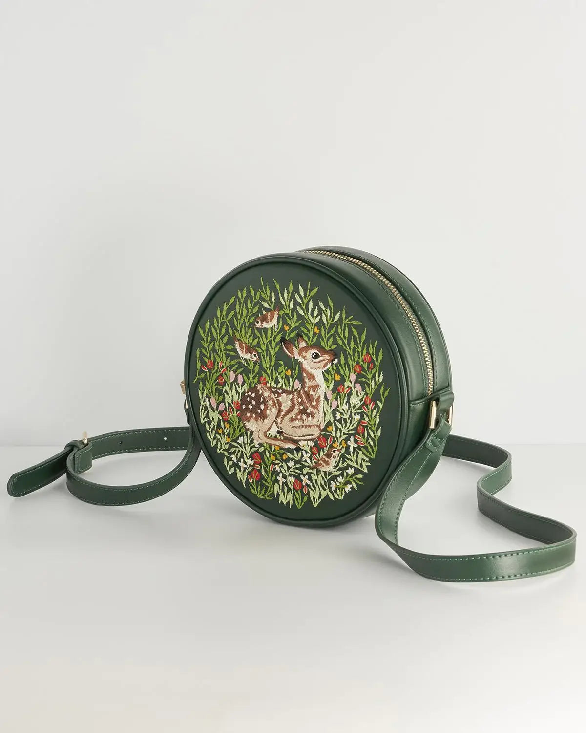 Chloe Fawn Embroidered Circle Bag Green