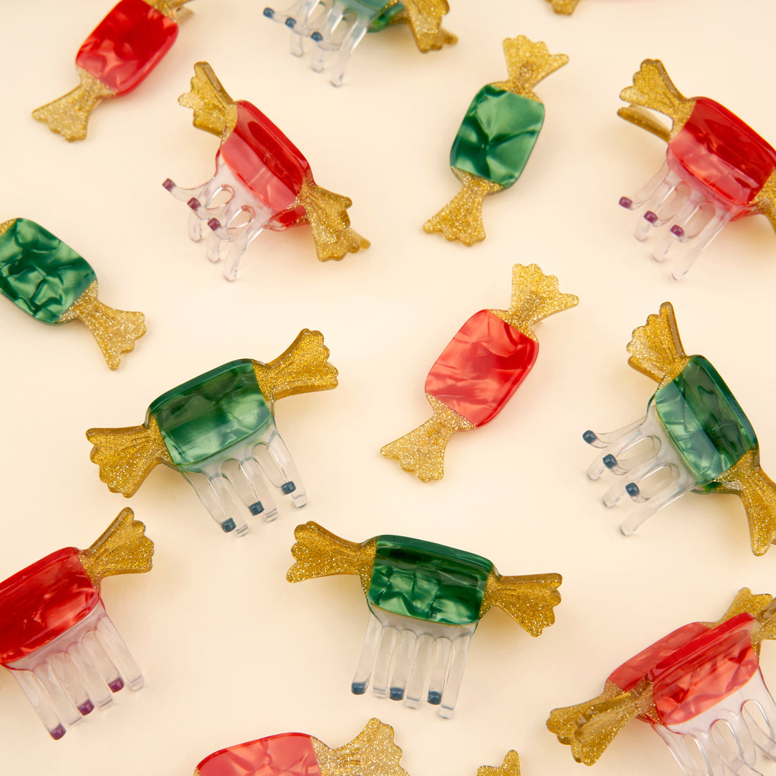 Coucou Suzette GREEN CHRISTMAS CANDY mini Hair Claw