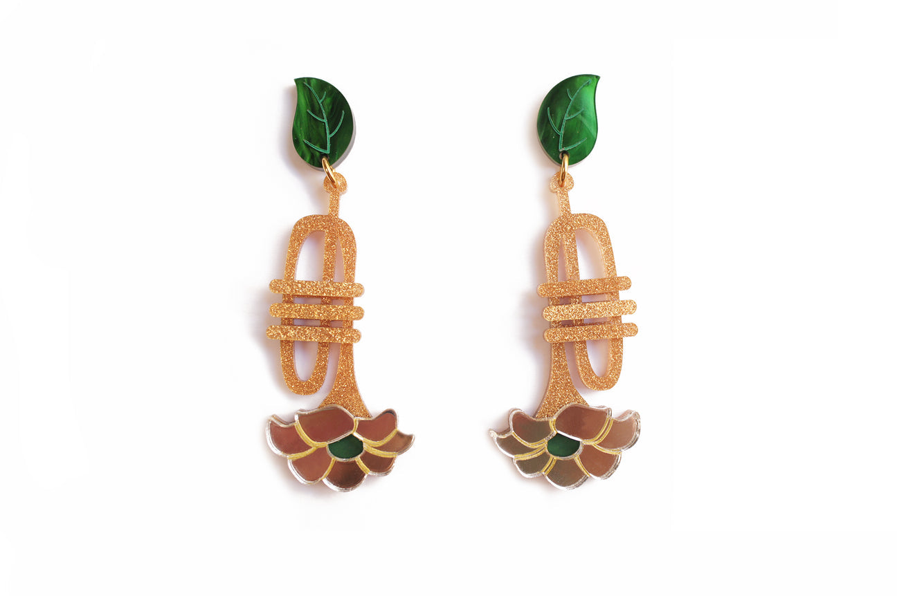 Laliblue Trumpet with Flowers Earrings