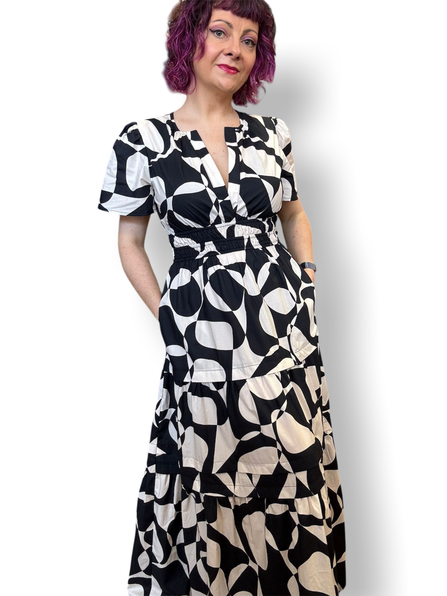Hanna Dress - black and white abstract
