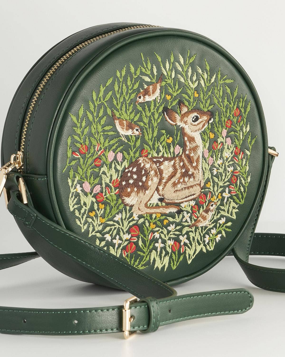 Chloe Fawn Embroidered Circle Bag Green