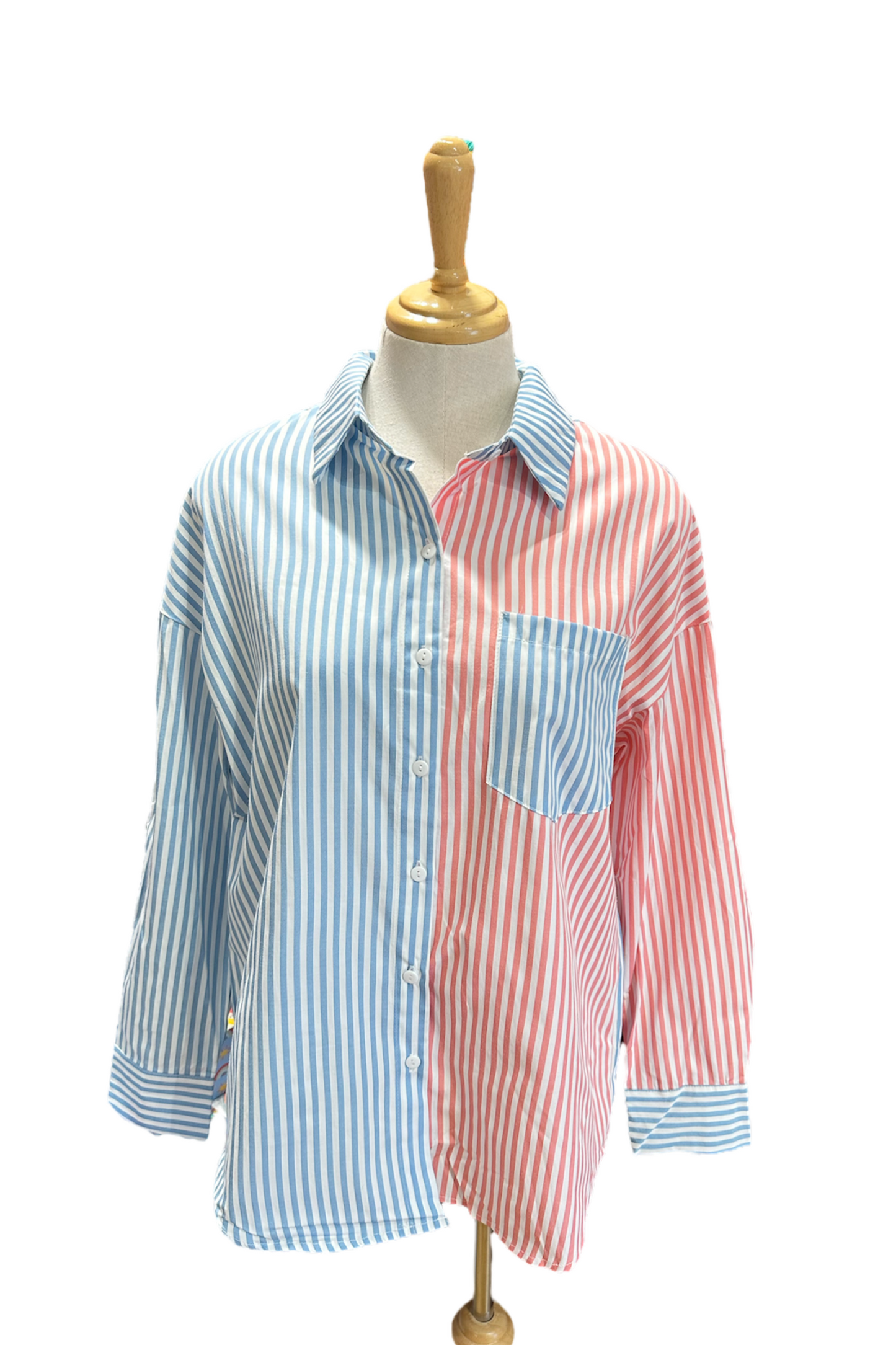 Striped Contrast Collar Shirt