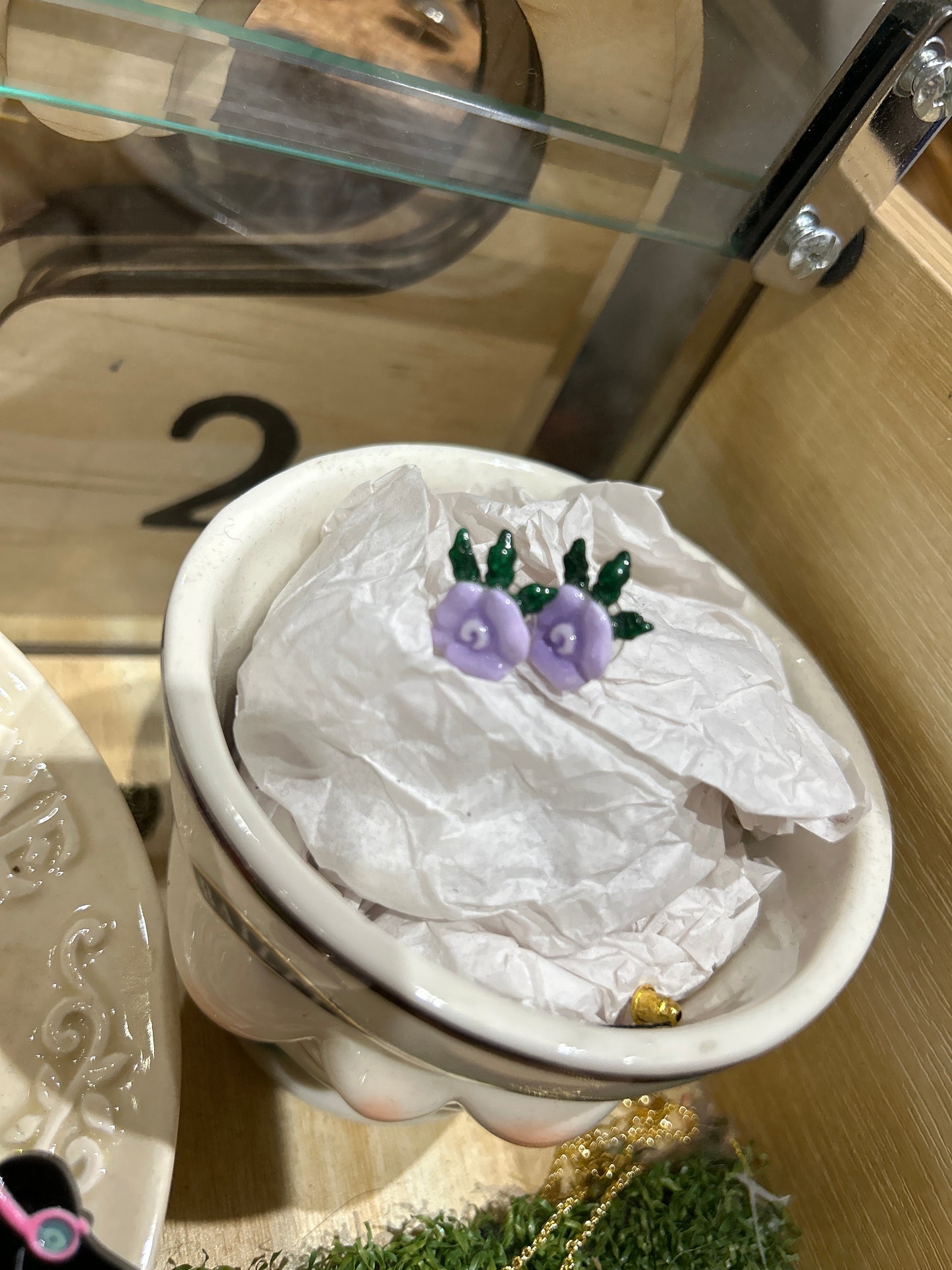 Handmade ladybug and flower ring and earrings