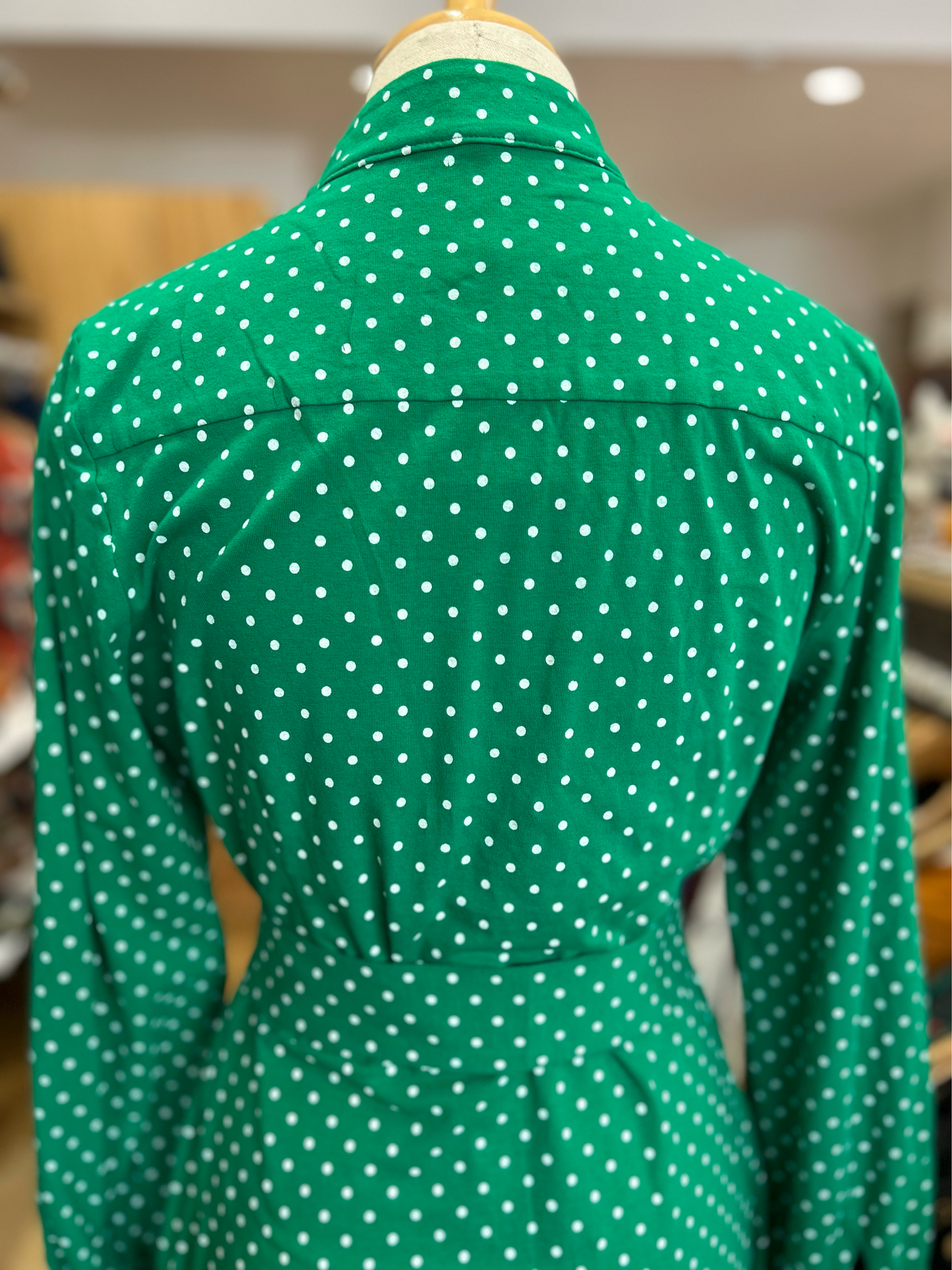 Naomi Cotton Jersey Shirt Dress - Green Polkadot (size runs larger)