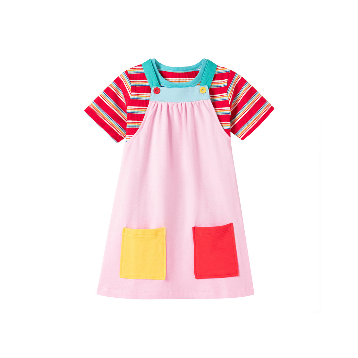 Colour Block Overall and stripe tee Set