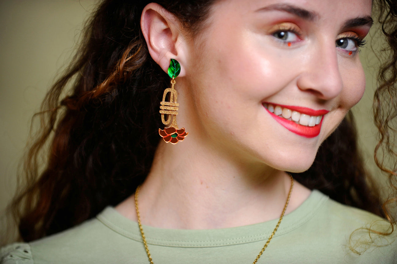 Laliblue Trumpet with Flowers Earrings