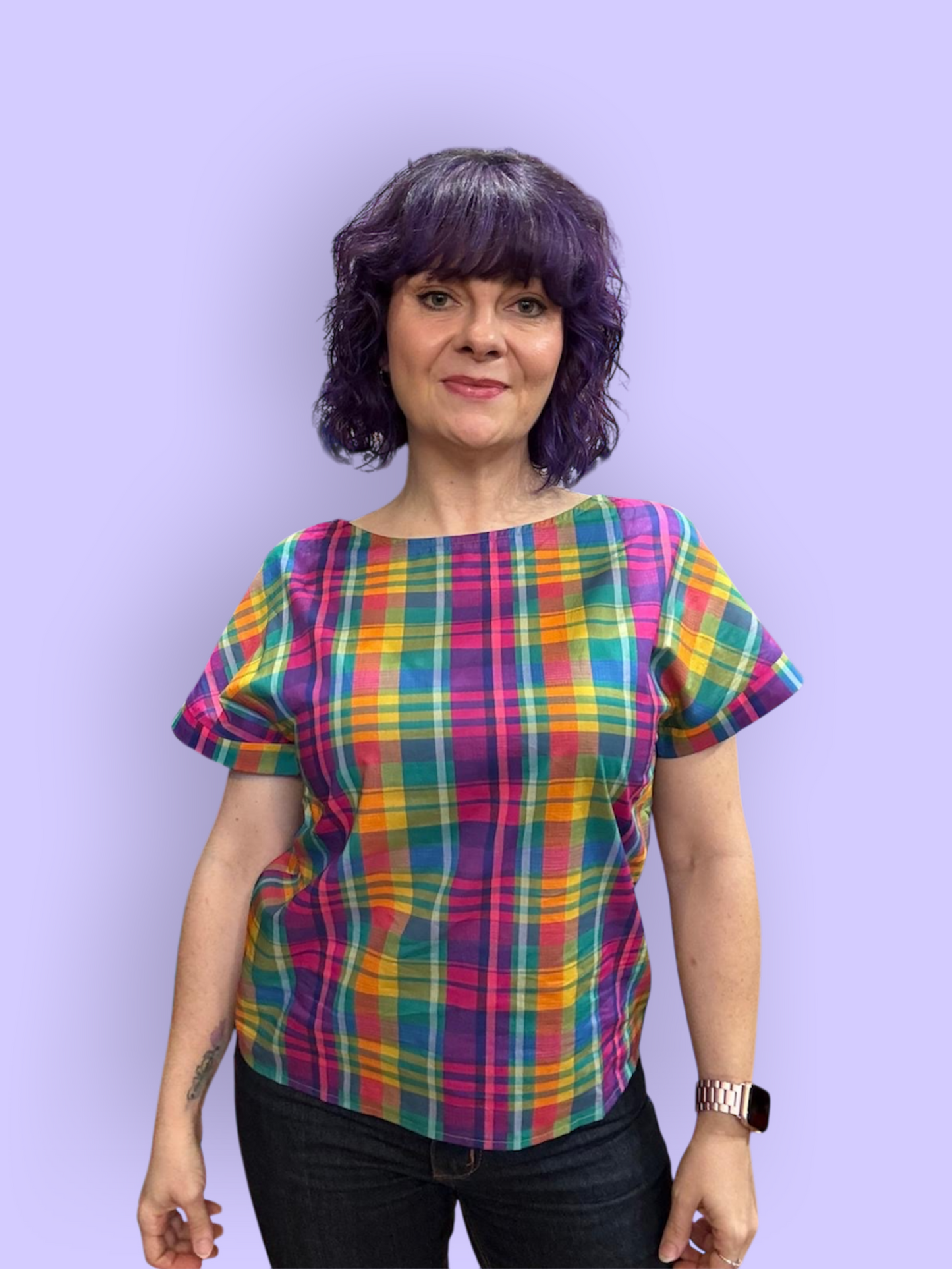 Freya Top - Rainbow Plaid