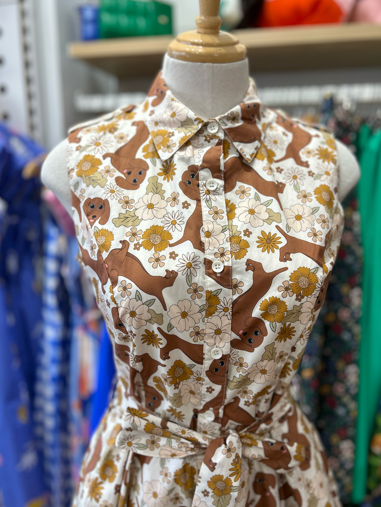 Lighthouse Guest Dress - sausage dog flowers