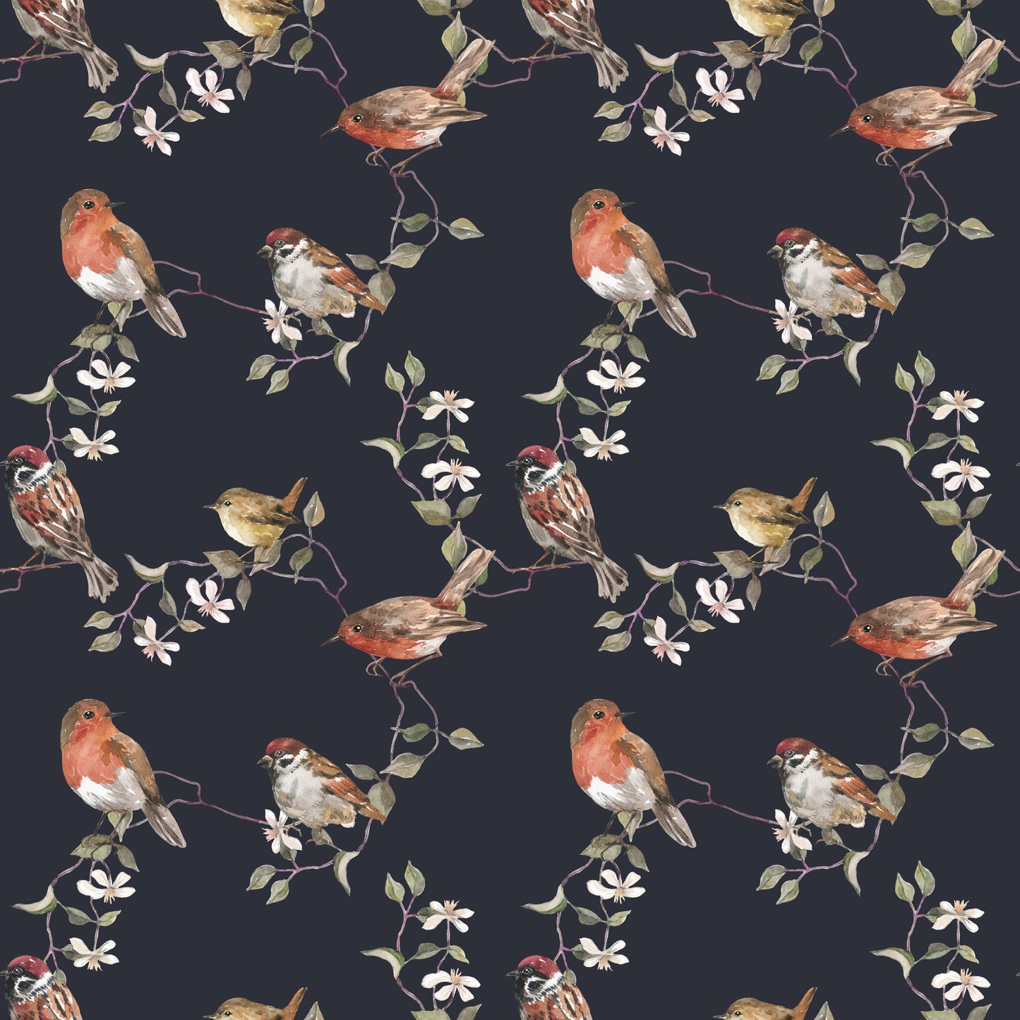 Fabric for Custom order - Birds and flowers