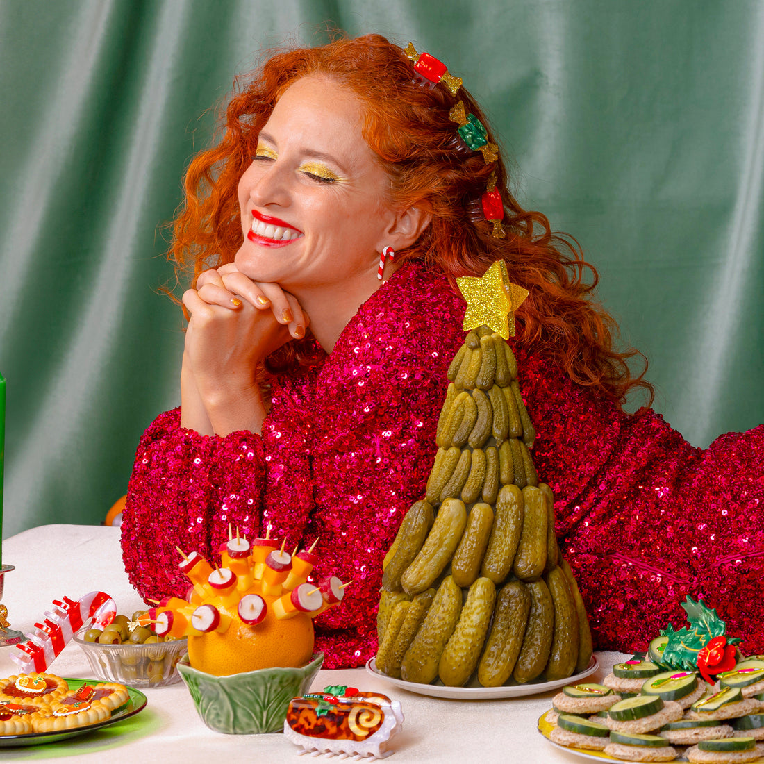 Coucou Suzette GREEN CHRISTMAS CANDY mini Hair Claw