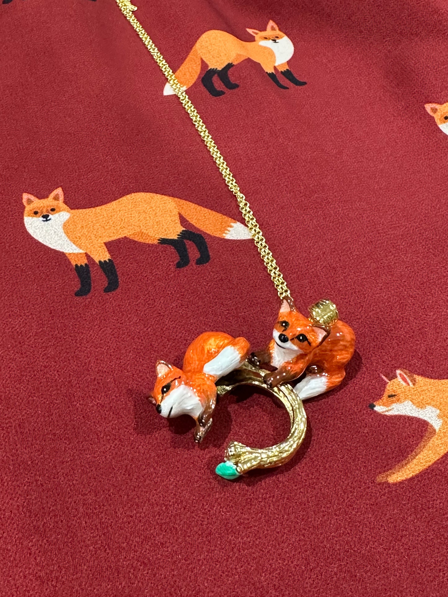 Handmade Sitting Fox ring and necklace