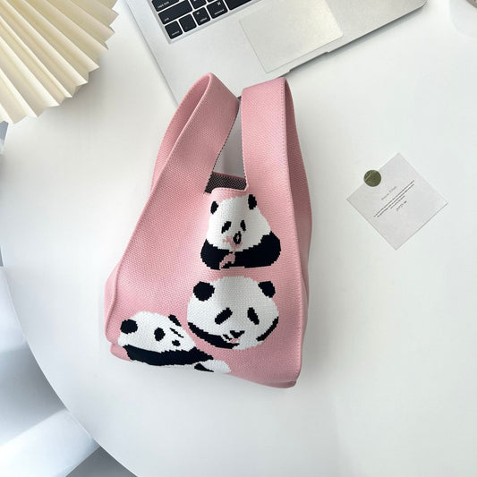 Handmade Knit tote bag -Panda