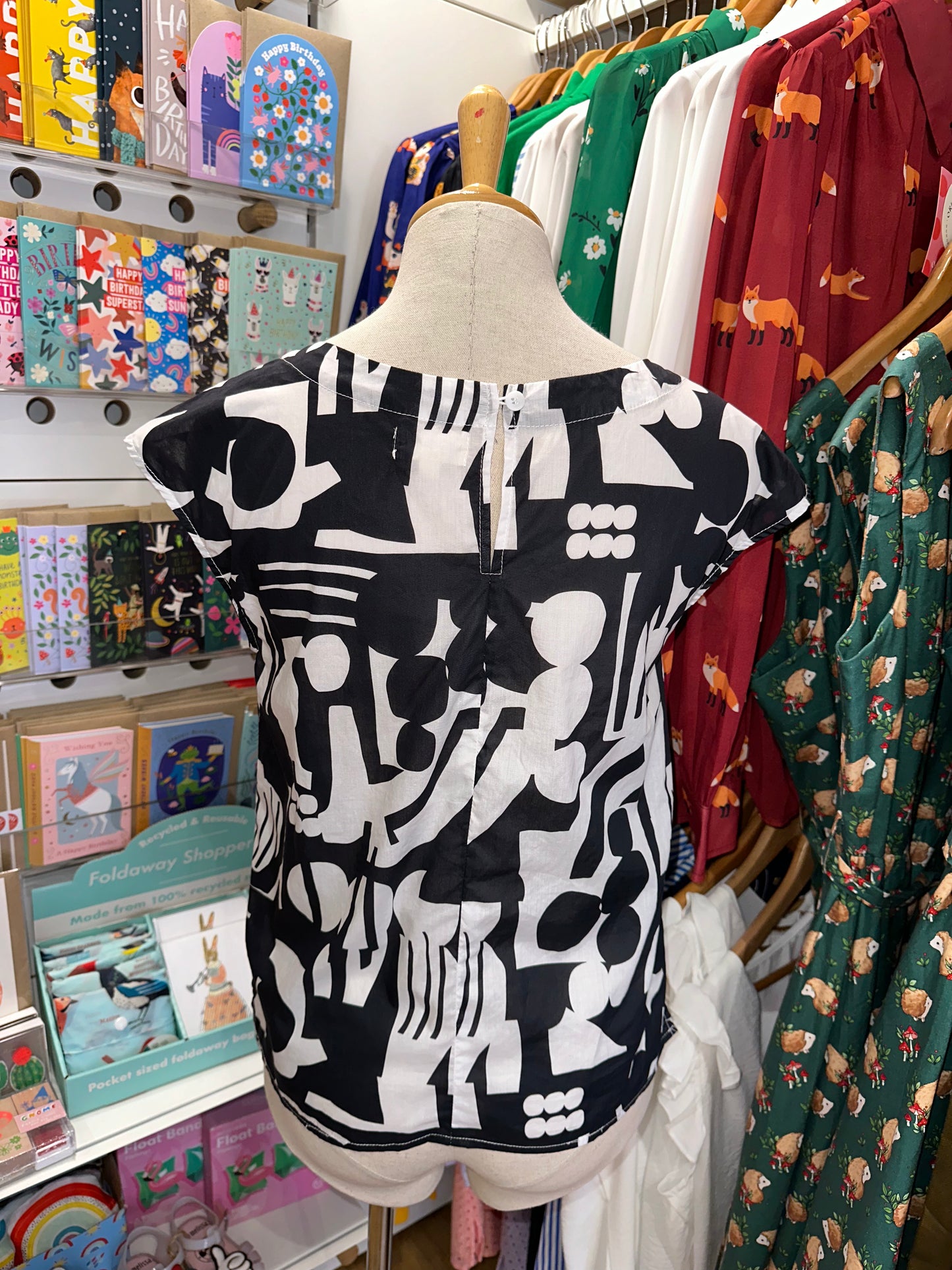 Lindsey Top - black and white abstract (CLEARANCE SALE)