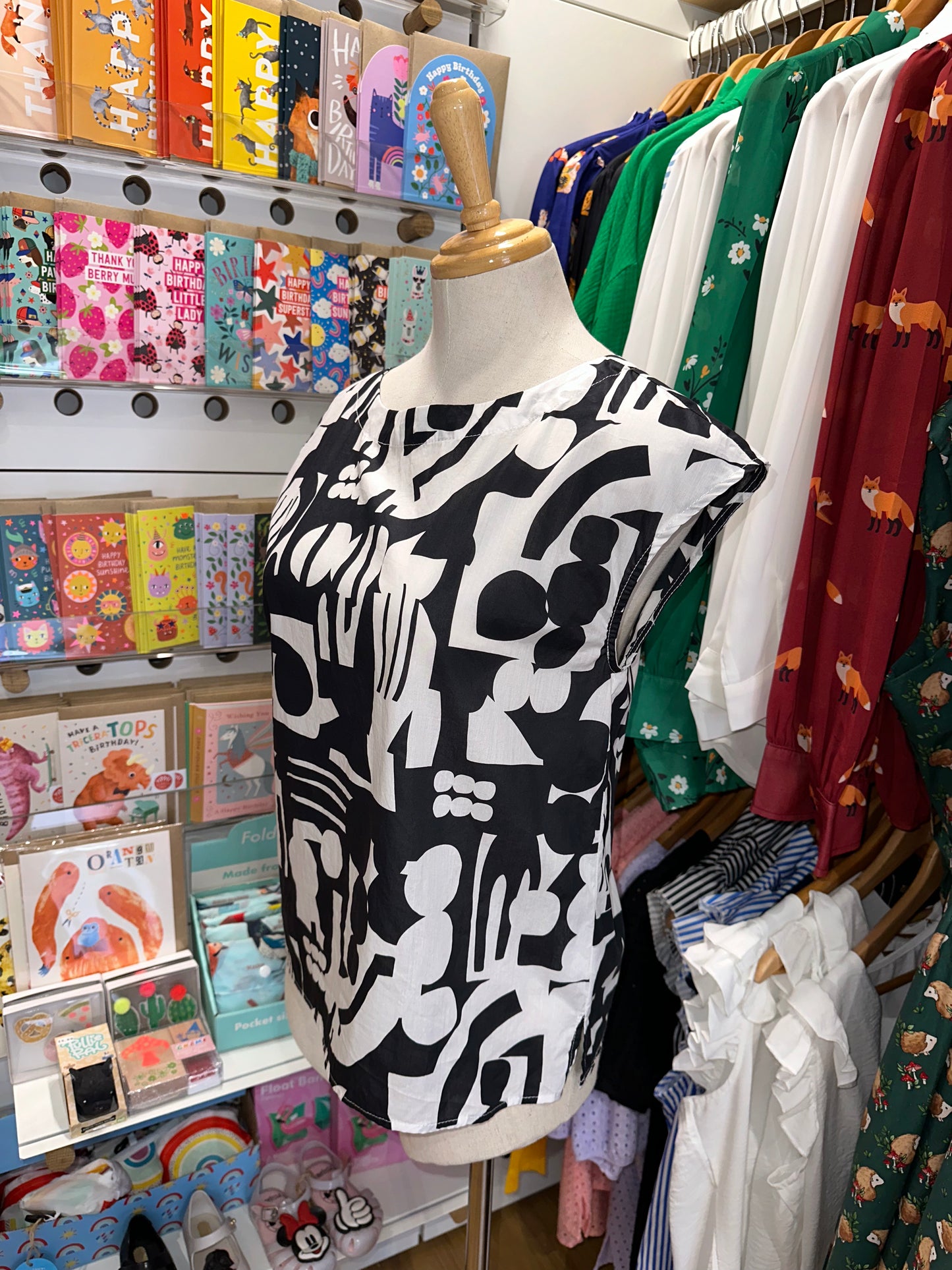 Lindsey Top - black and white abstract (CLEARANCE SALE)