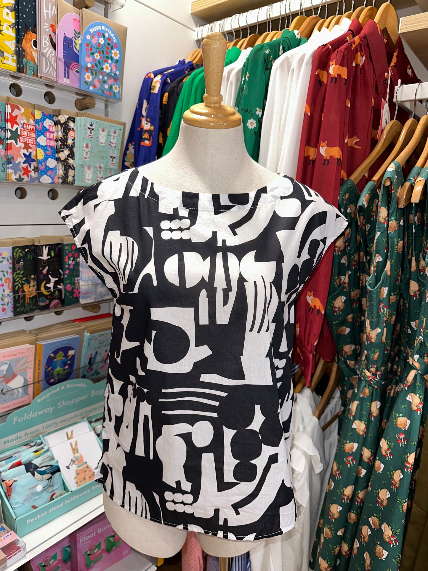 Lindsey Top - black and white abstract (CLEARANCE SALE)