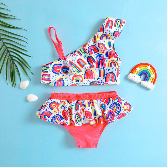Rainbow print kids 2 pcs swimsuit