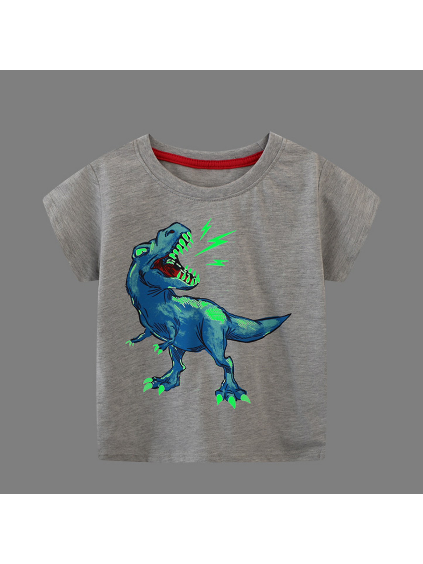 Glow in the dark dinosaur grey tee