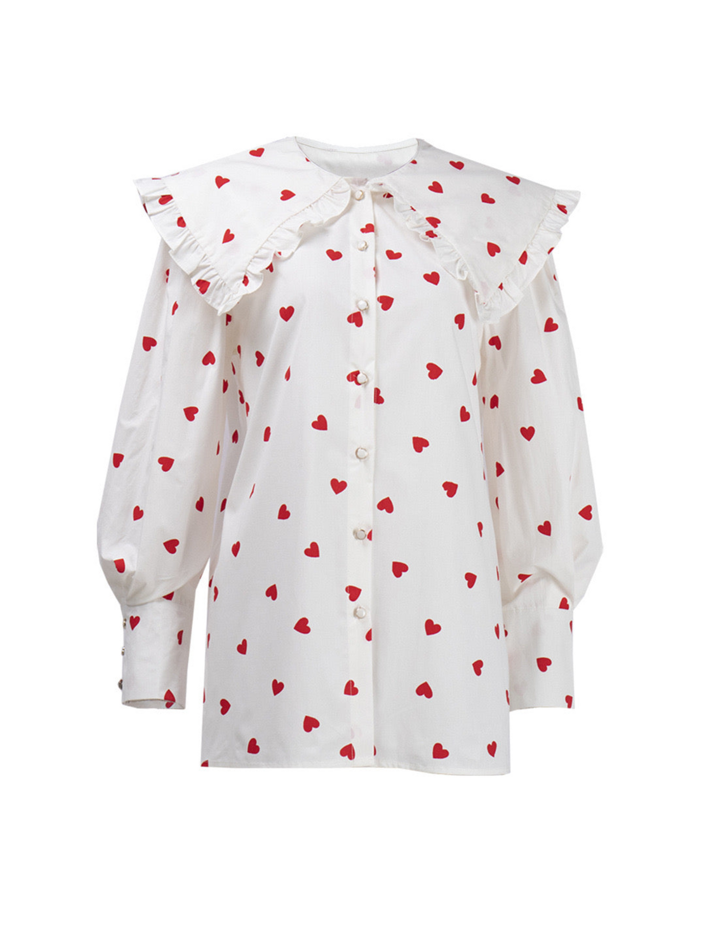 Heart Print Big Peter Pan Collar shirt
