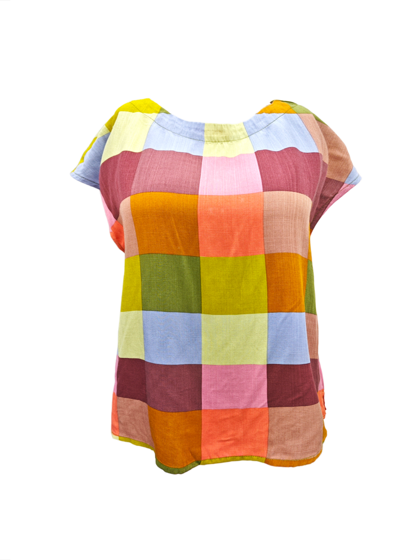 Lindsey Top - multi colour check Linen