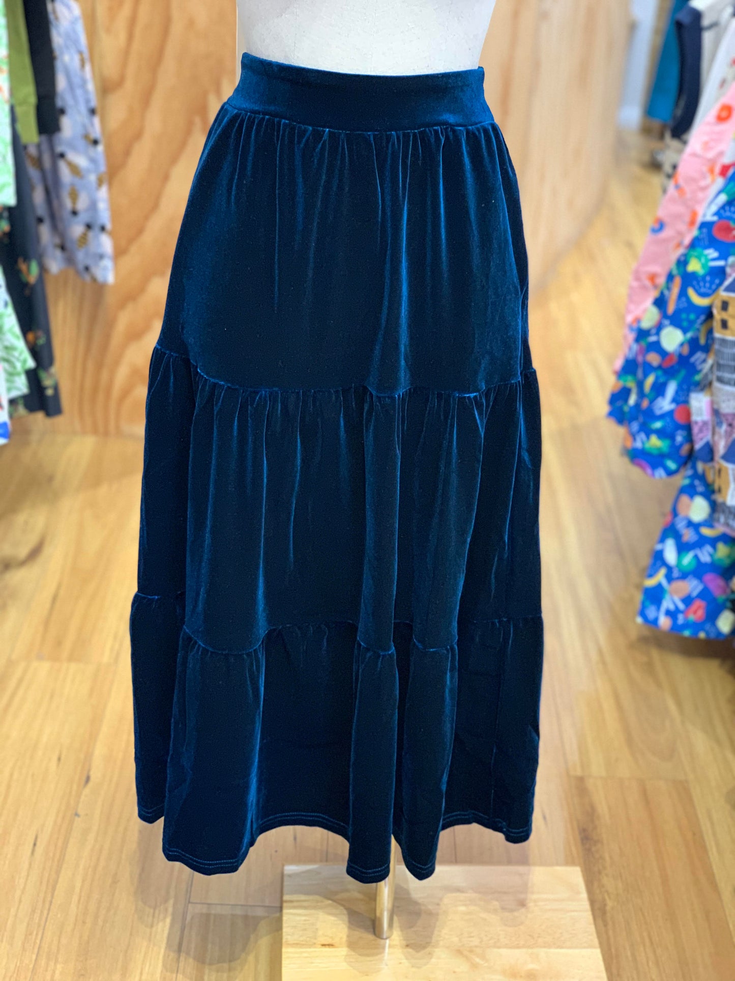 Nancy Velvet Skirt-  Teal