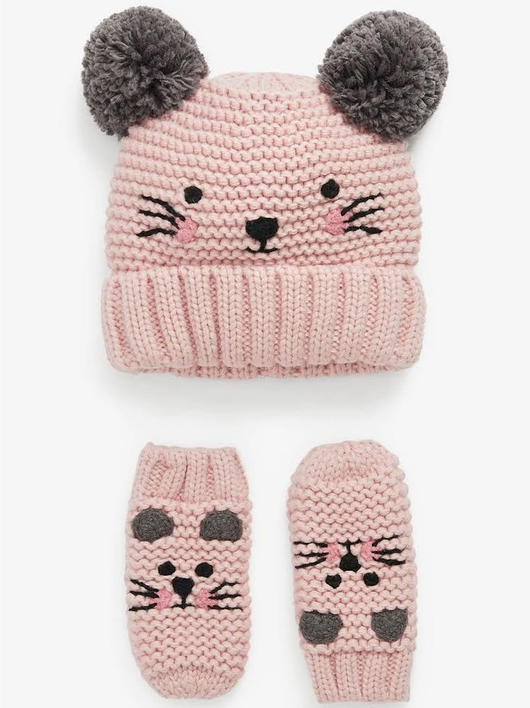 Meow beanie and mitten kids set