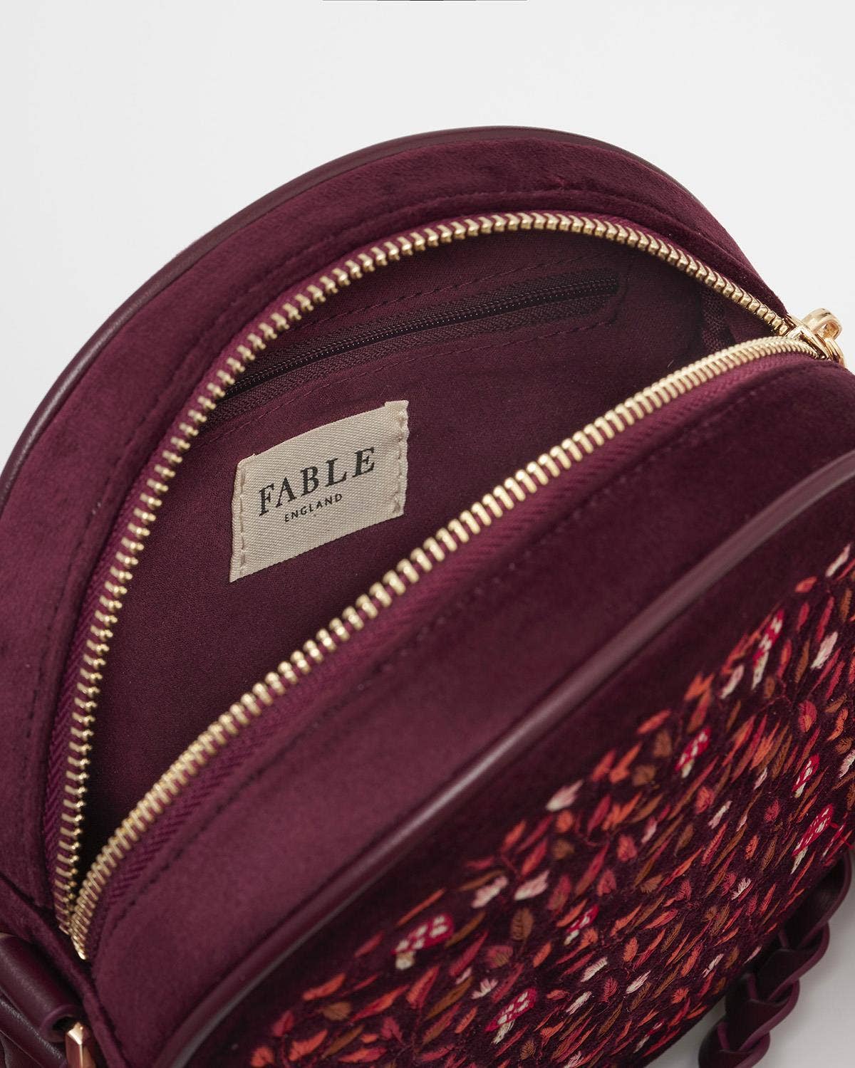 FABLE Magical Mushroom Embroidered Burgundy Circle Purse