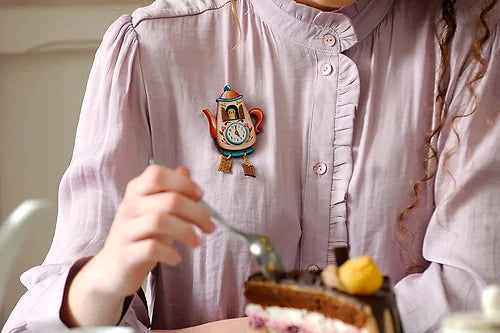 Laliblue Teapot Clock Brooch