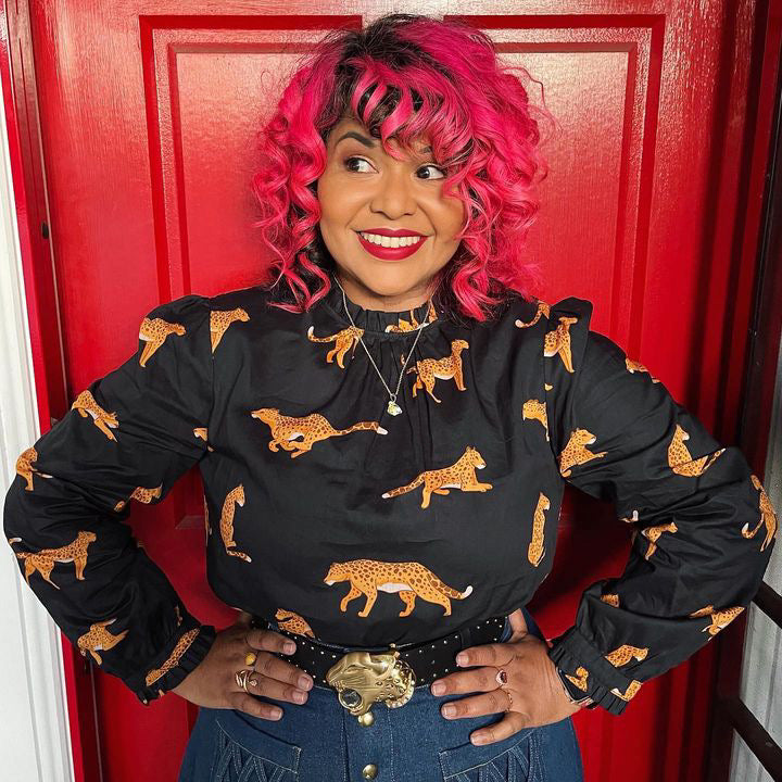 Cynthia Long Sleeve ruffle neck top -Leopard (CLEARANCE SALE)