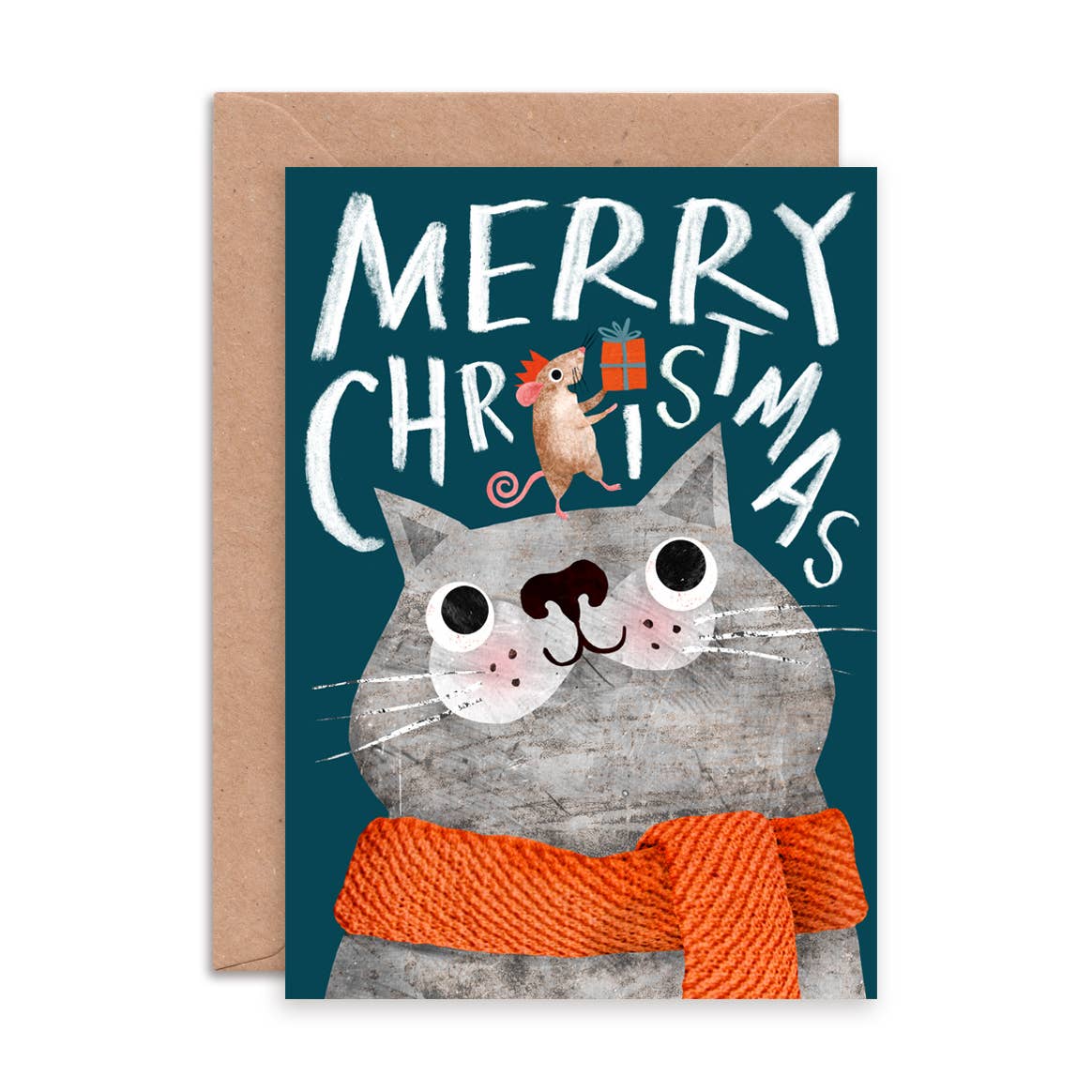 Cat & Mouse Single Christmas Greeting Card