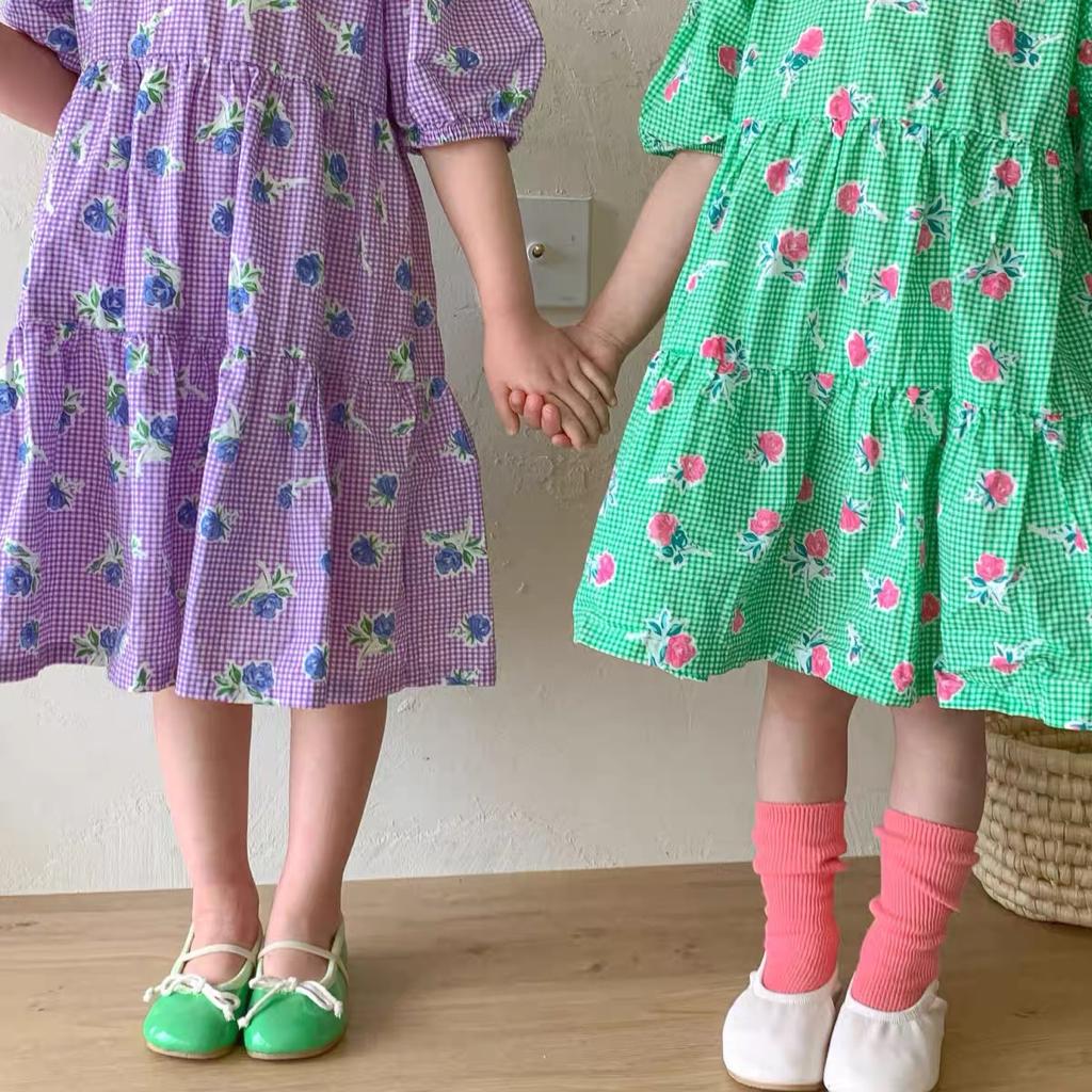Picnic rose girl dress - Green (Low in Stock/ Size 80,90, 110)