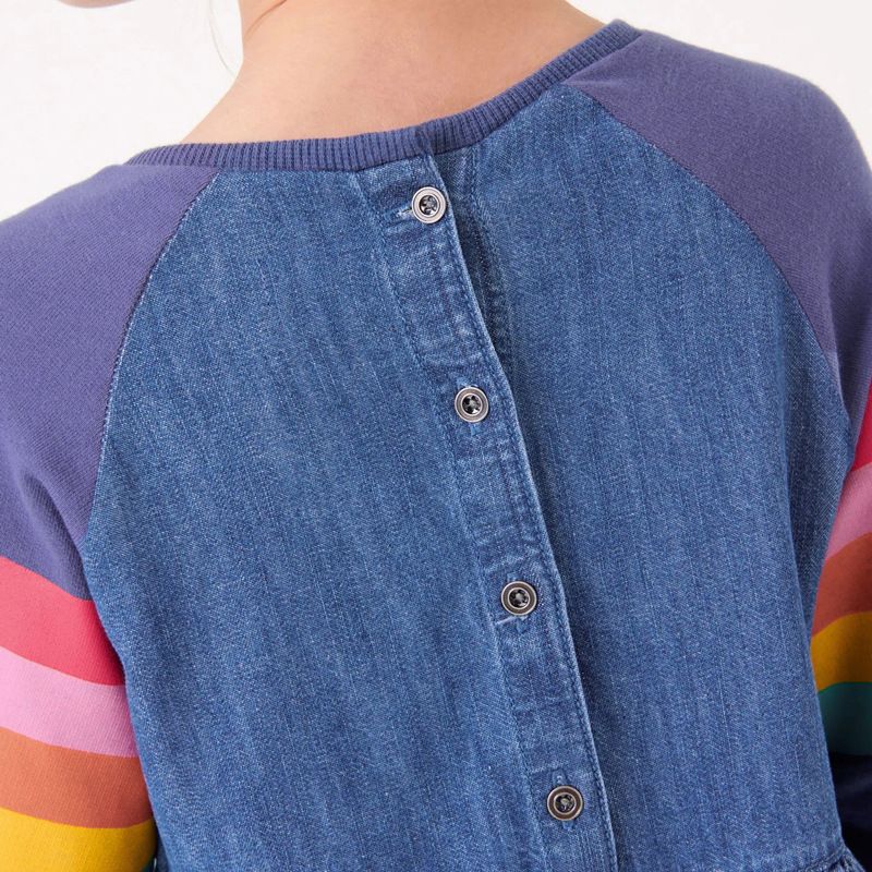 Rainbow sleeve denim smock girl dress (Low in stock / 4&5 yrs old)
