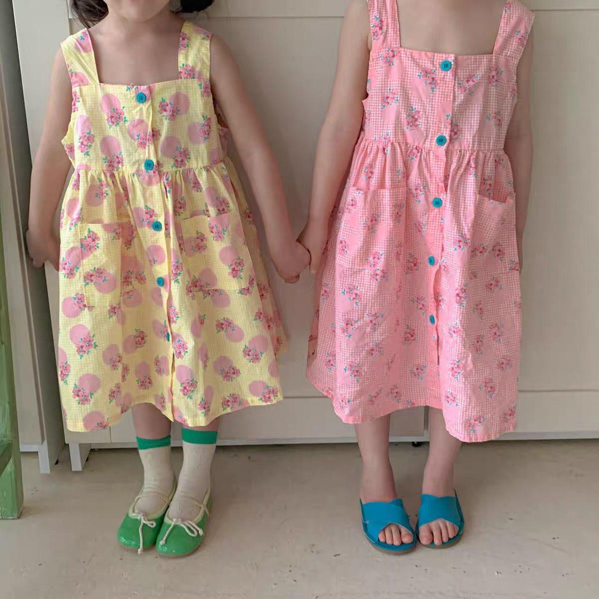 Polka dot rose sleeveless girls dress -pink (Low in stock/ size 90 & 110 left)