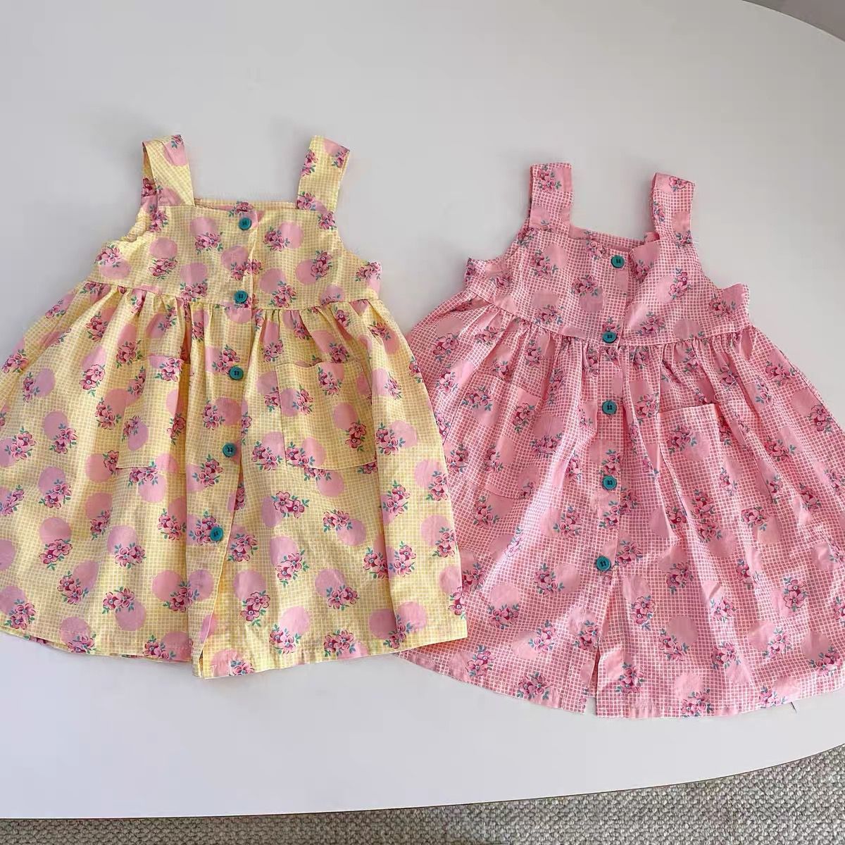 Polka dot rose sleeveless girls dress -pink (Low in stock/ size 90 & 110 left)