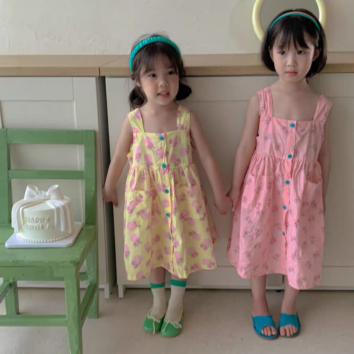 Polka dot rose sleeveless girls dress -pink (Low in stock/ size 90 & 110 left)