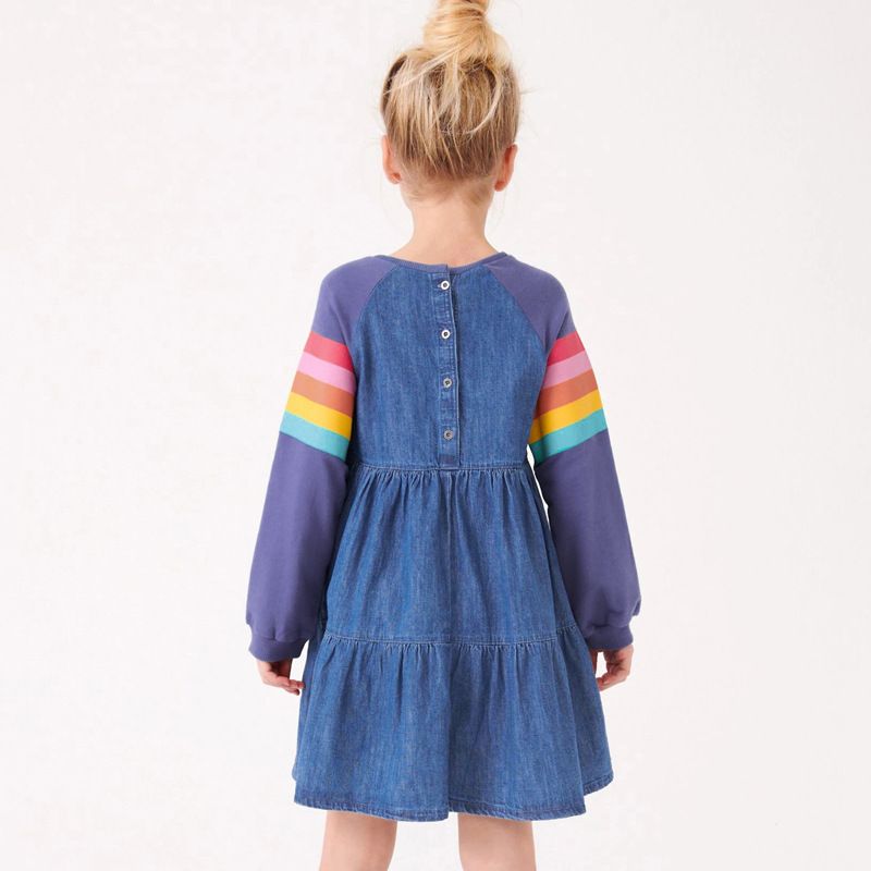 Rainbow sleeve denim smock girl dress (Low in stock / 4&5 yrs old)