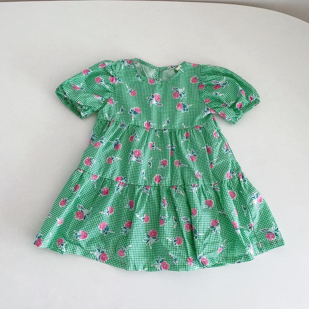 Picnic rose girl dress - Green (Low in Stock/ Size 80,90, 110)