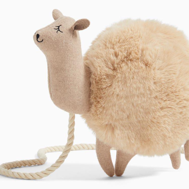 Fluffy camel with Pom Pom kids bag